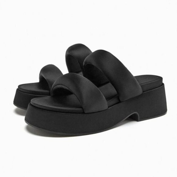 ZARA PADDED STRAP FLATFORM SANDALS  BLACK SIZE 8 | 1344/110 - Picture 1 of 14